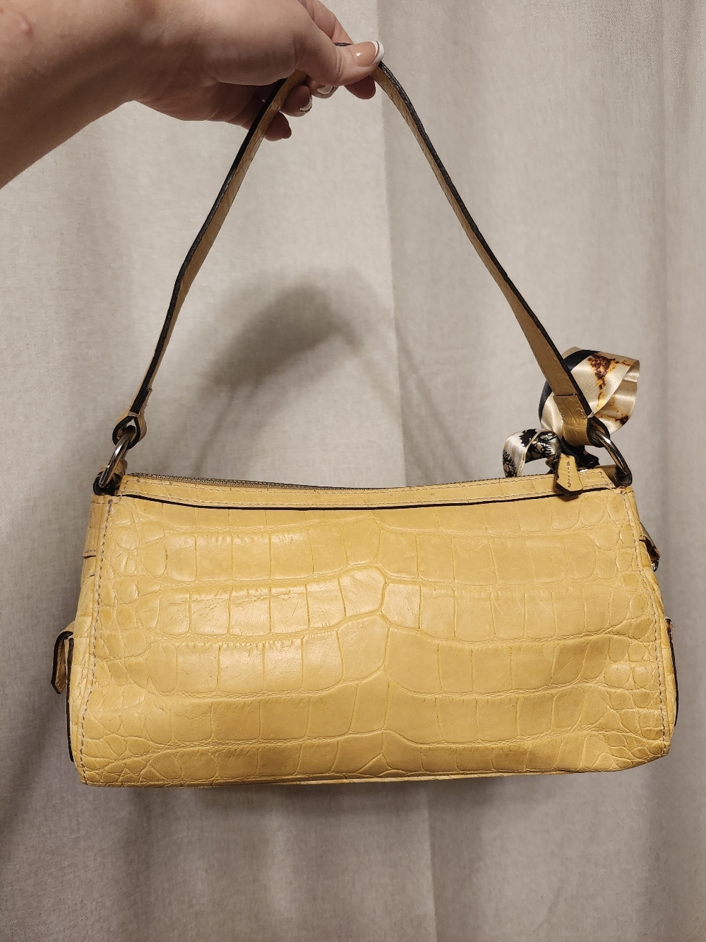 Dooney & Bourke Y2K Yellow Dandelion Leather Croc Embossed Baguette Shoulder Bag - Picture 8 of 8